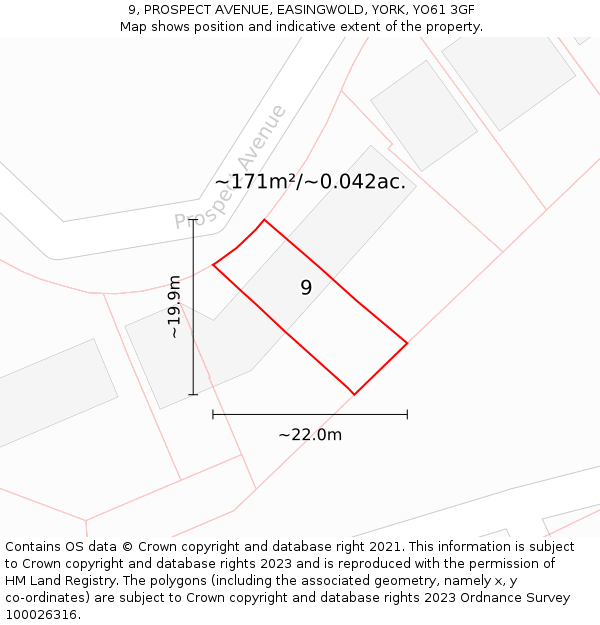 9, PROSPECT AVENUE, EASINGWOLD, YORK, YO61 3GF: Plot and title map