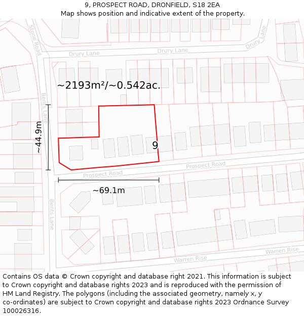 9, PROSPECT ROAD, DRONFIELD, S18 2EA: Plot and title map
