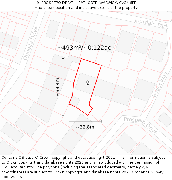 9, PROSPERO DRIVE, HEATHCOTE, WARWICK, CV34 6FF: Plot and title map