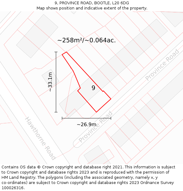 9, PROVINCE ROAD, BOOTLE, L20 6DG: Plot and title map