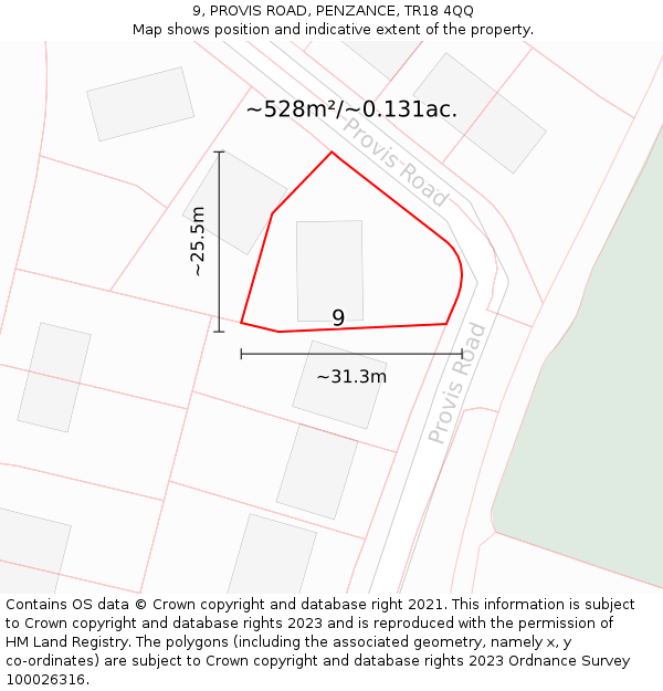 9, PROVIS ROAD, PENZANCE, TR18 4QQ: Plot and title map