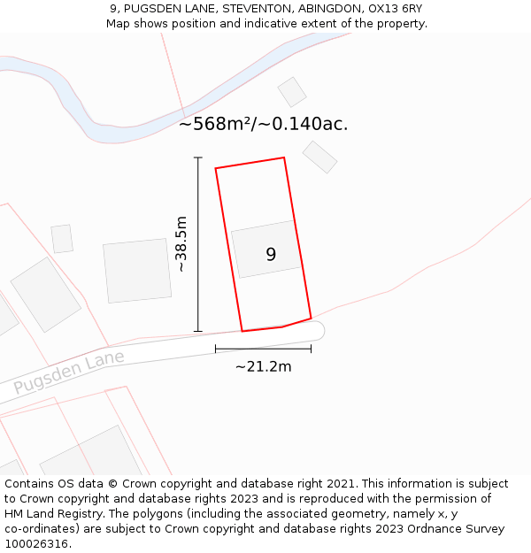 9, PUGSDEN LANE, STEVENTON, ABINGDON, OX13 6RY: Plot and title map