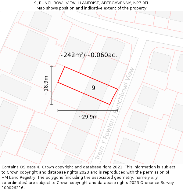 9, PUNCHBOWL VIEW, LLANFOIST, ABERGAVENNY, NP7 9FL: Plot and title map