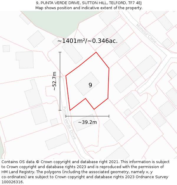 9, PUNTA VERDE DRIVE, SUTTON HILL, TELFORD, TF7 4EJ: Plot and title map