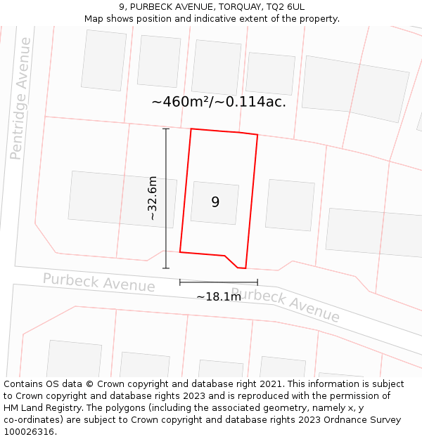 9, PURBECK AVENUE, TORQUAY, TQ2 6UL: Plot and title map