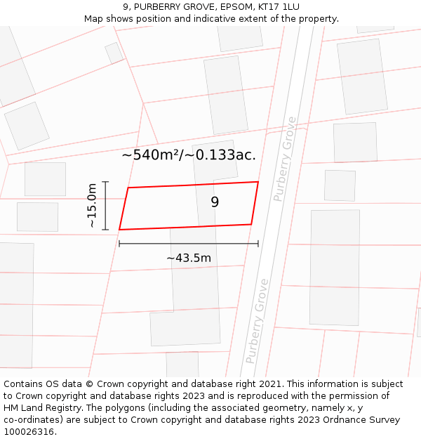 9, PURBERRY GROVE, EPSOM, KT17 1LU: Plot and title map