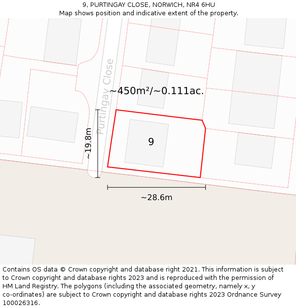 9, PURTINGAY CLOSE, NORWICH, NR4 6HU: Plot and title map