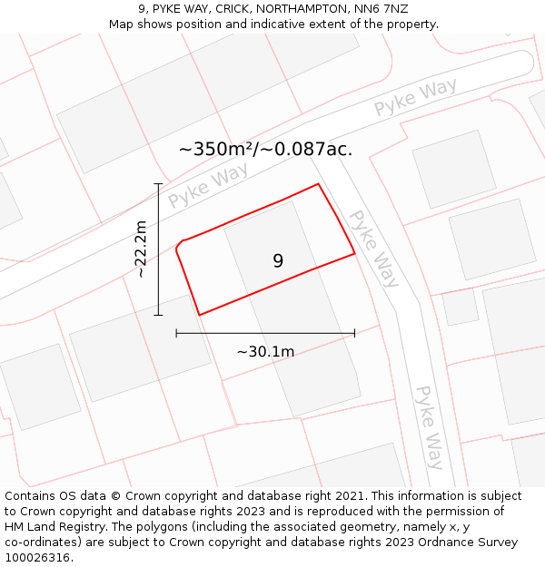 9, PYKE WAY, CRICK, NORTHAMPTON, NN6 7NZ: Plot and title map