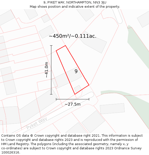 9, PYKET WAY, NORTHAMPTON, NN3 3JU: Plot and title map