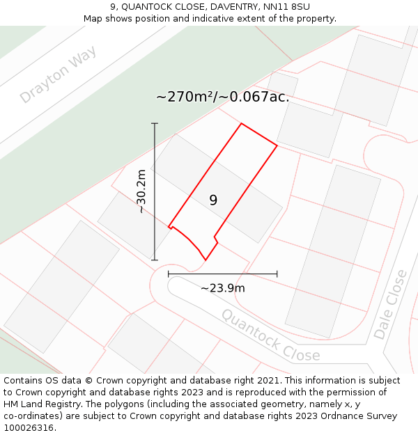 9, QUANTOCK CLOSE, DAVENTRY, NN11 8SU: Plot and title map