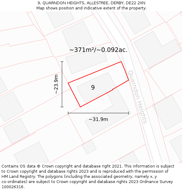 9, QUARNDON HEIGHTS, ALLESTREE, DERBY, DE22 2XN: Plot and title map