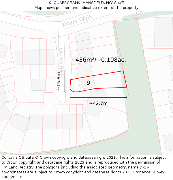 9, QUARRY BANK, MANSFIELD, NG18 4AT: Plot and title map