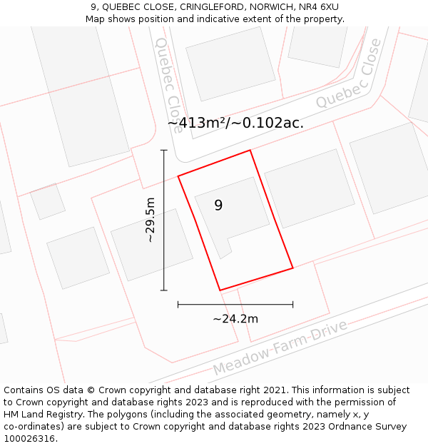 9, QUEBEC CLOSE, CRINGLEFORD, NORWICH, NR4 6XU: Plot and title map