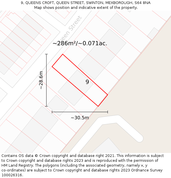 9, QUEENS CROFT, QUEEN STREET, SWINTON, MEXBOROUGH, S64 8NA: Plot and title map