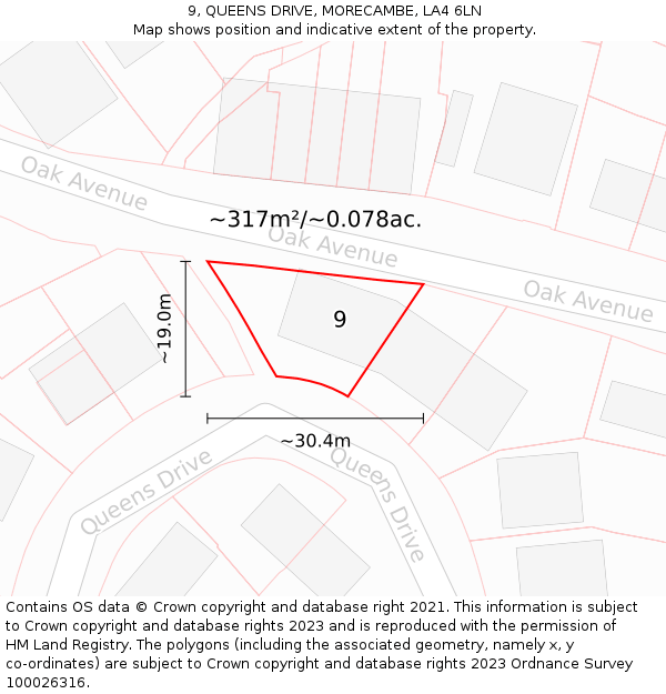 9, QUEENS DRIVE, MORECAMBE, LA4 6LN: Plot and title map
