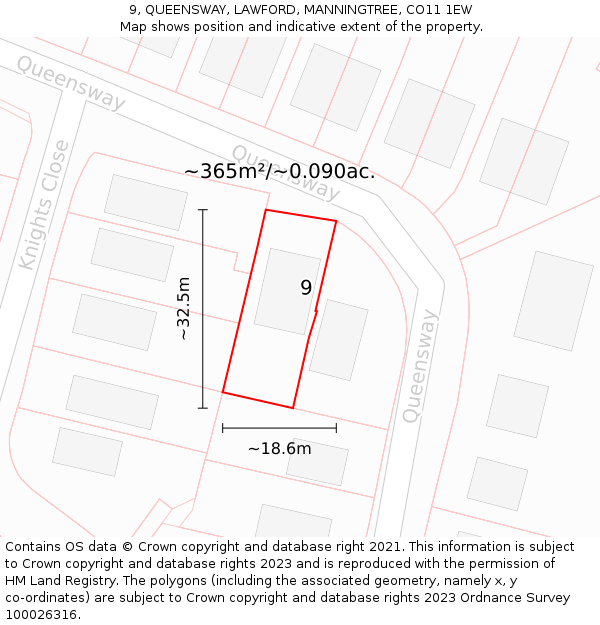 9, QUEENSWAY, LAWFORD, MANNINGTREE, CO11 1EW: Plot and title map