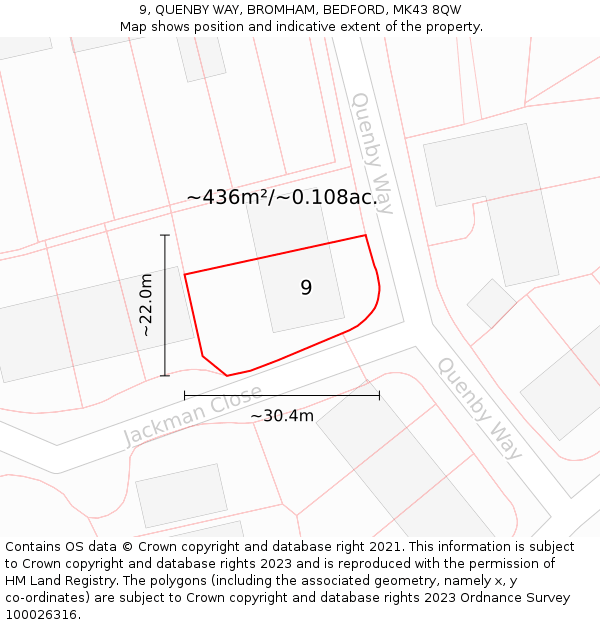 9, QUENBY WAY, BROMHAM, BEDFORD, MK43 8QW: Plot and title map