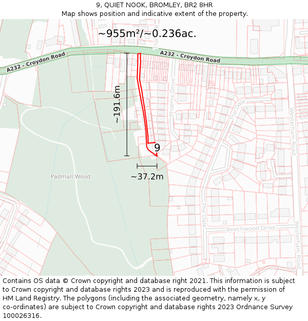 9, QUIET NOOK, BROMLEY, BR2 8HR: Plot and title map