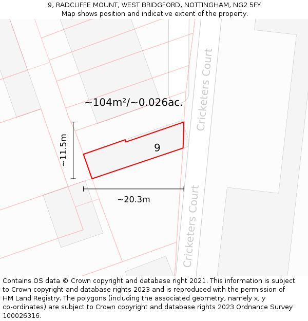9, RADCLIFFE MOUNT, WEST BRIDGFORD, NOTTINGHAM, NG2 5FY: Plot and title map