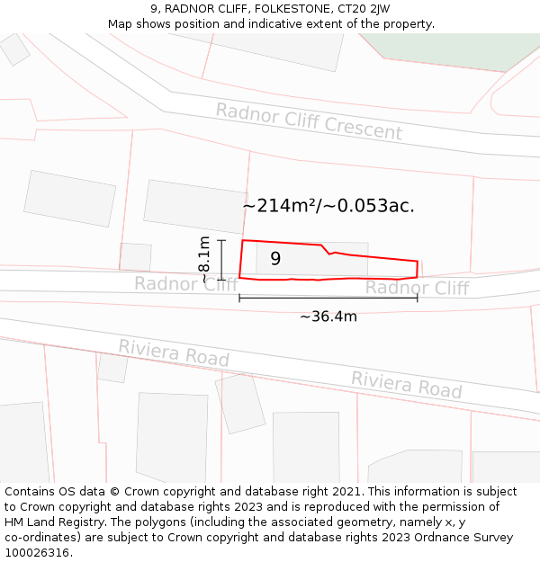 9, RADNOR CLIFF, FOLKESTONE, CT20 2JW: Plot and title map