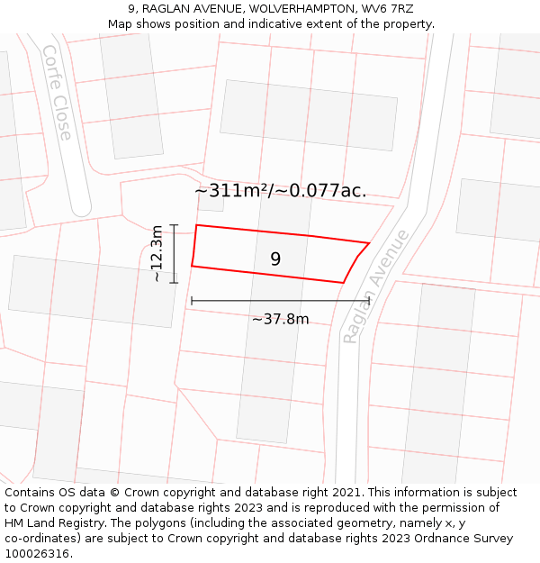 9, RAGLAN AVENUE, WOLVERHAMPTON, WV6 7RZ: Plot and title map
