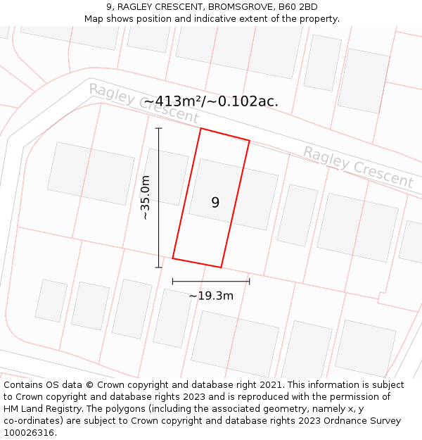 9, RAGLEY CRESCENT, BROMSGROVE, B60 2BD: Plot and title map