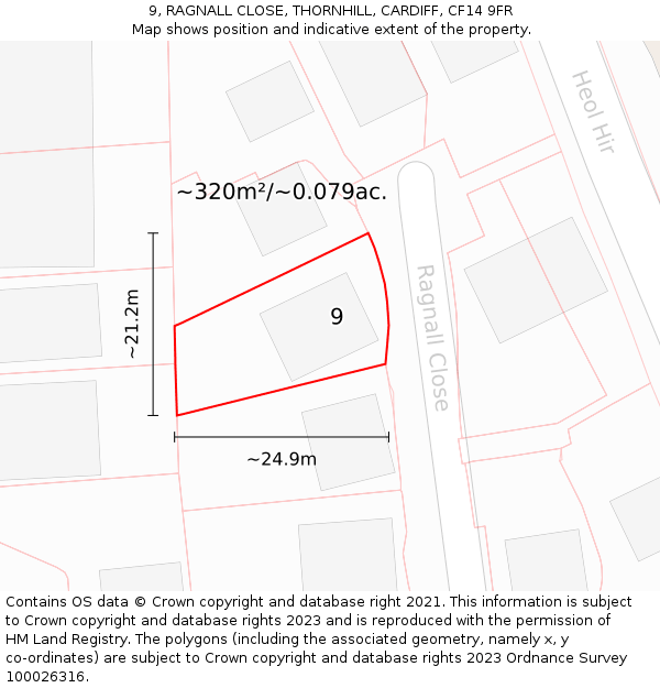 9, RAGNALL CLOSE, THORNHILL, CARDIFF, CF14 9FR: Plot and title map