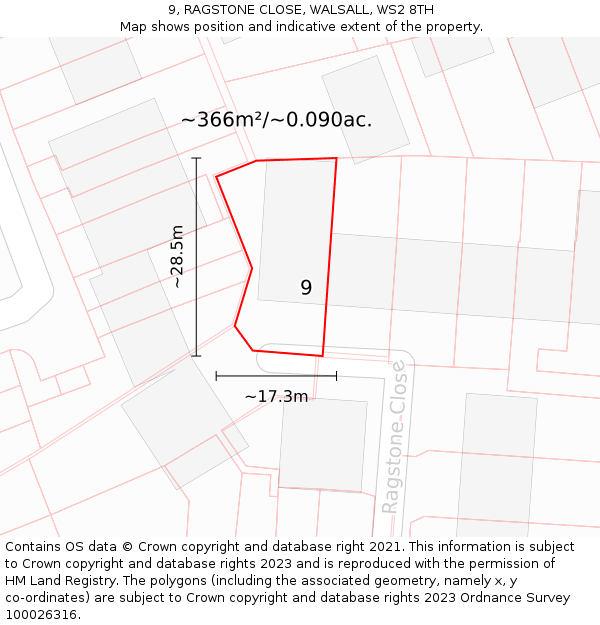 9, RAGSTONE CLOSE, WALSALL, WS2 8TH: Plot and title map