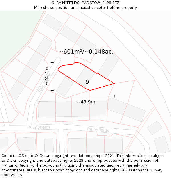 9, RAINYFIELDS, PADSTOW, PL28 8EZ: Plot and title map