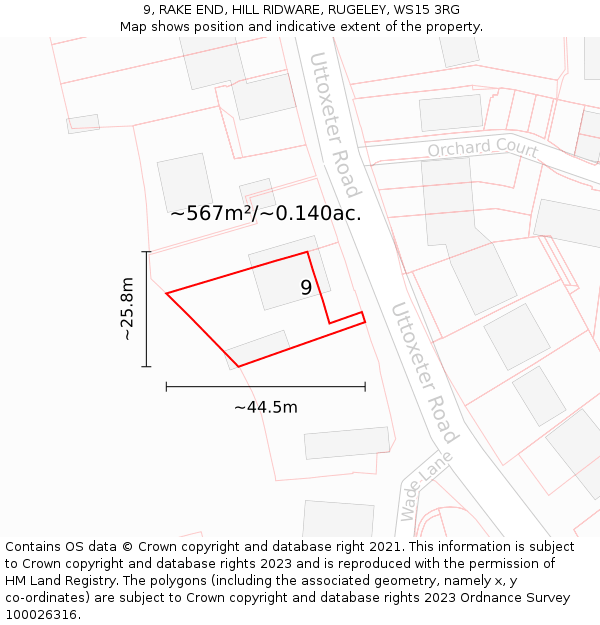 9, RAKE END, HILL RIDWARE, RUGELEY, WS15 3RG: Plot and title map