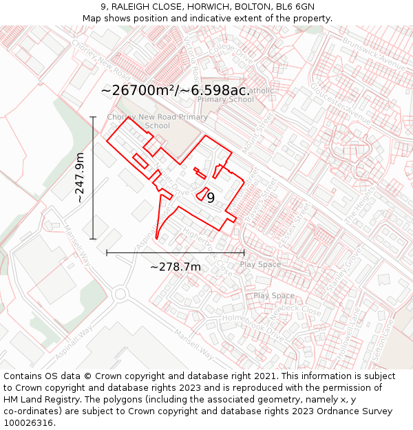 9, RALEIGH CLOSE, HORWICH, BOLTON, BL6 6GN: Plot and title map