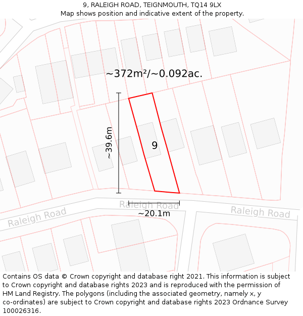 9, RALEIGH ROAD, TEIGNMOUTH, TQ14 9LX: Plot and title map