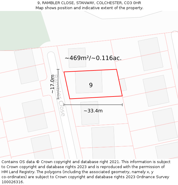 9, RAMBLER CLOSE, STANWAY, COLCHESTER, CO3 0HR: Plot and title map