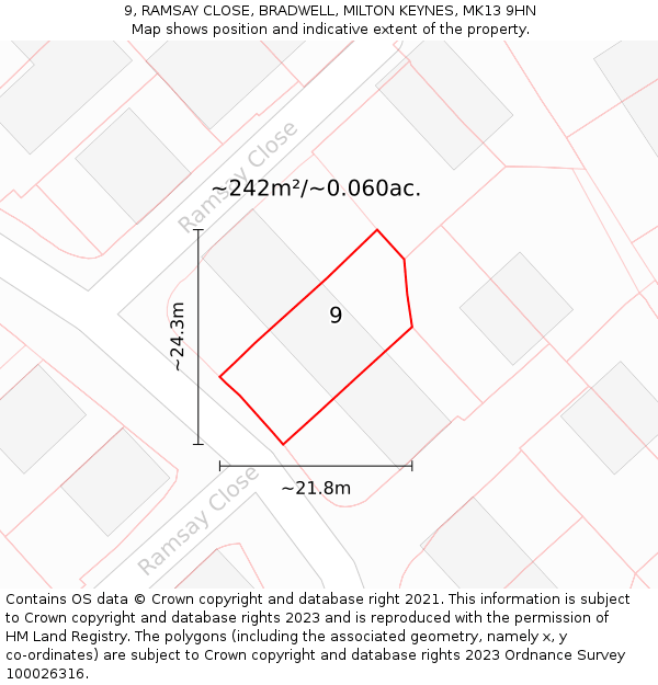 9, RAMSAY CLOSE, BRADWELL, MILTON KEYNES, MK13 9HN: Plot and title map