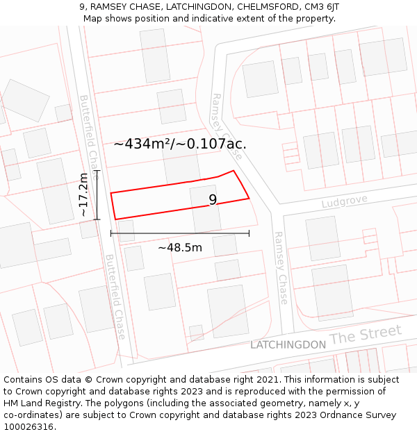 9, RAMSEY CHASE, LATCHINGDON, CHELMSFORD, CM3 6JT: Plot and title map
