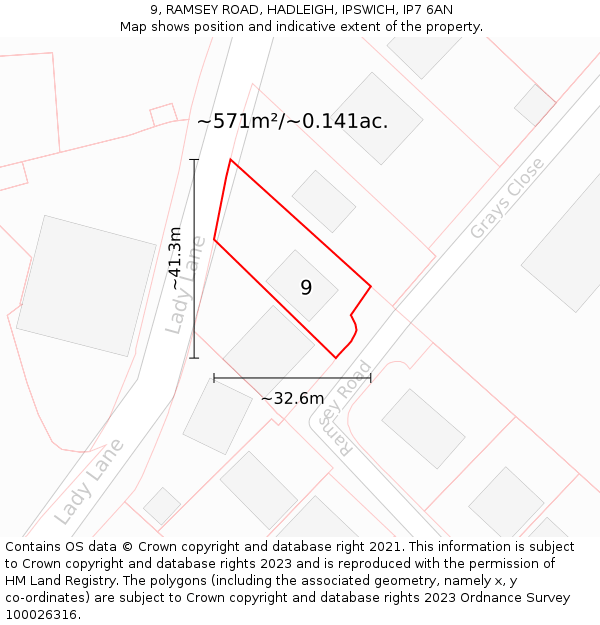 9, RAMSEY ROAD, HADLEIGH, IPSWICH, IP7 6AN: Plot and title map