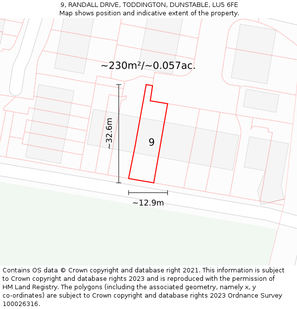 9, RANDALL DRIVE, TODDINGTON, DUNSTABLE, LU5 6FE: Plot and title map