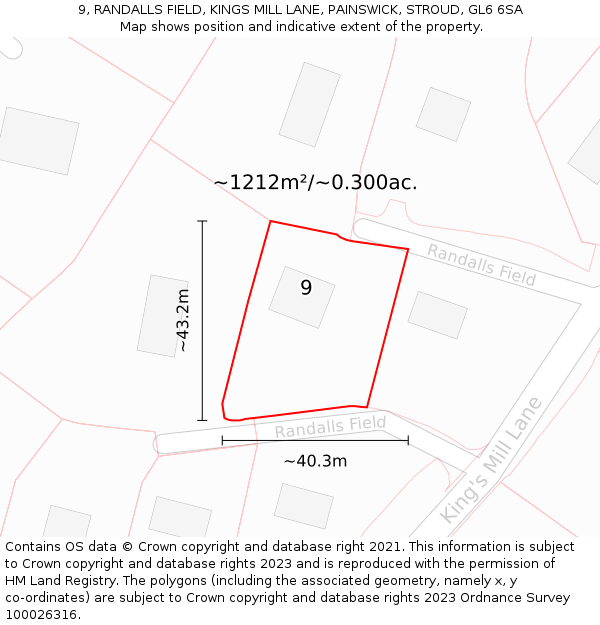 9, RANDALLS FIELD, KINGS MILL LANE, PAINSWICK, STROUD, GL6 6SA: Plot and title map