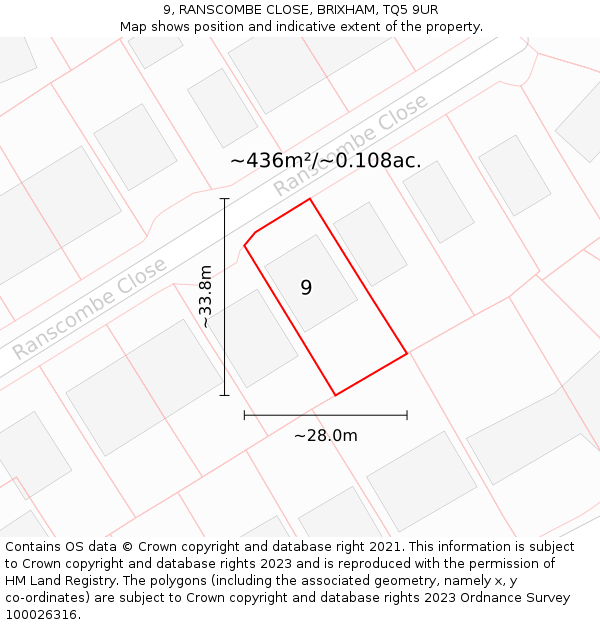 9, RANSCOMBE CLOSE, BRIXHAM, TQ5 9UR: Plot and title map