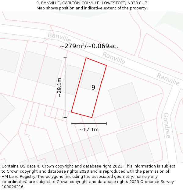 9, RANVILLE, CARLTON COLVILLE, LOWESTOFT, NR33 8UB: Plot and title map
