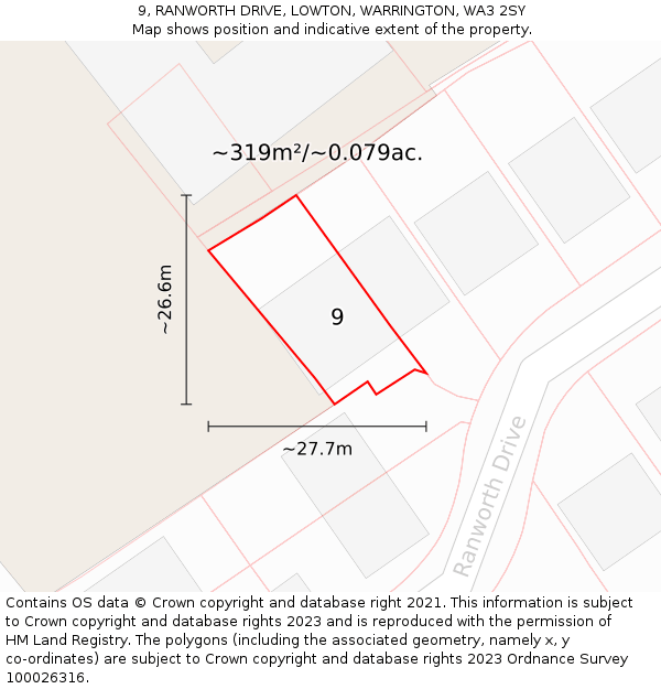 9, RANWORTH DRIVE, LOWTON, WARRINGTON, WA3 2SY: Plot and title map