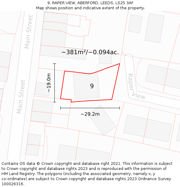 9, RAPER VIEW, ABERFORD, LEEDS, LS25 3AF: Plot and title map
