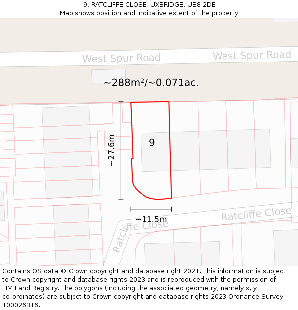 9, RATCLIFFE CLOSE, UXBRIDGE, UB8 2DE: Plot and title map