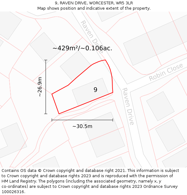 9, RAVEN DRIVE, WORCESTER, WR5 3LR: Plot and title map