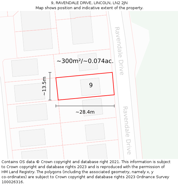9, RAVENDALE DRIVE, LINCOLN, LN2 2JN: Plot and title map