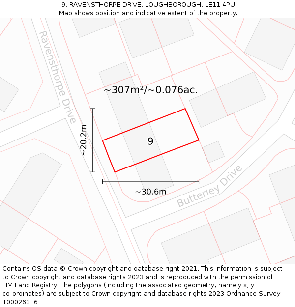 9, RAVENSTHORPE DRIVE, LOUGHBOROUGH, LE11 4PU: Plot and title map