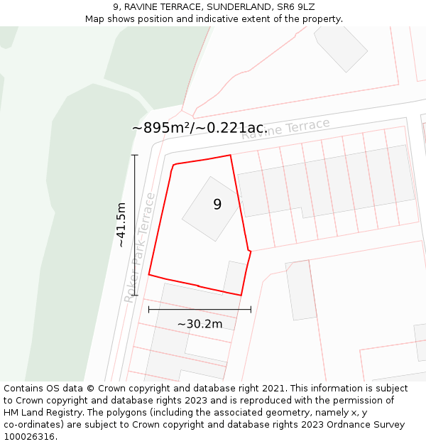 9, RAVINE TERRACE, SUNDERLAND, SR6 9LZ: Plot and title map