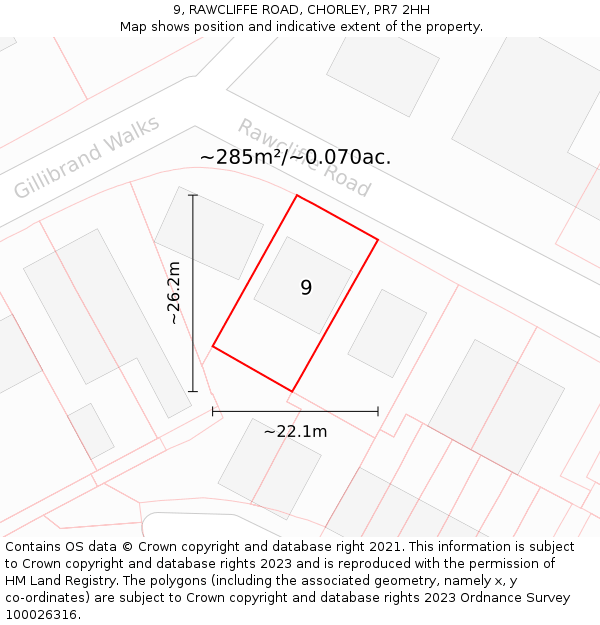 9, RAWCLIFFE ROAD, CHORLEY, PR7 2HH: Plot and title map
