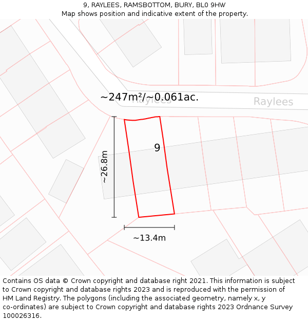 9, RAYLEES, RAMSBOTTOM, BURY, BL0 9HW: Plot and title map