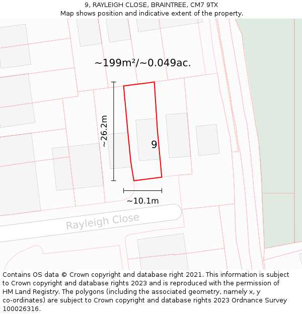 9, RAYLEIGH CLOSE, BRAINTREE, CM7 9TX: Plot and title map